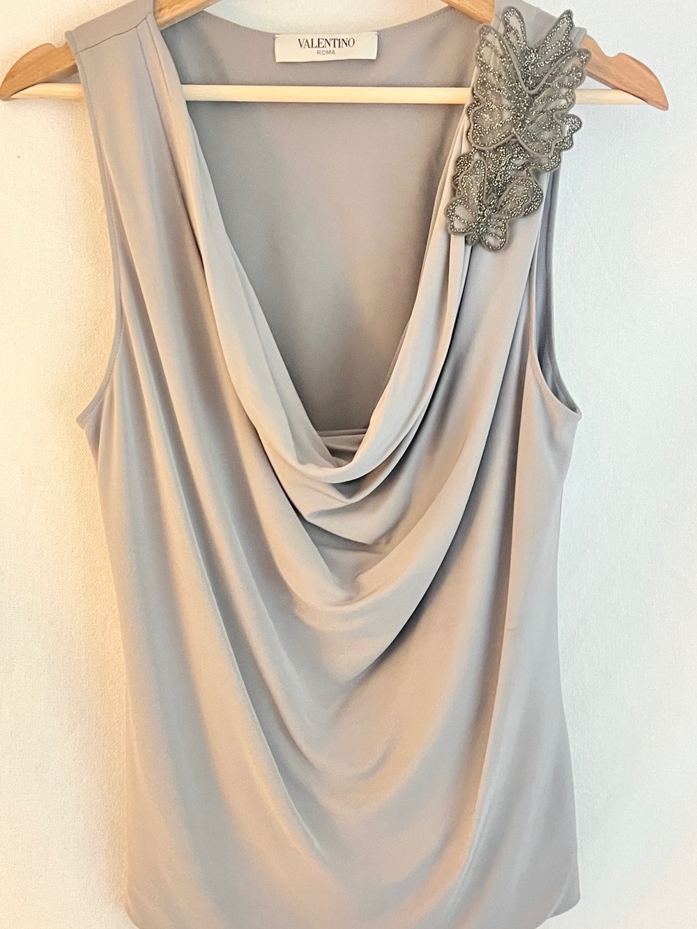VTG Valentino Draped Blouse Beaded Butterfly Appliqué Italy Y2K
